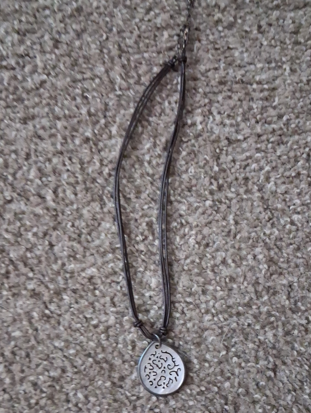 Silpada Silver Filigree Round Pendant Necklace with Brown Cord